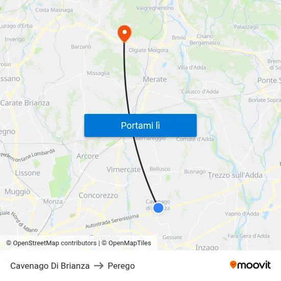 Cavenago Di Brianza to Perego map