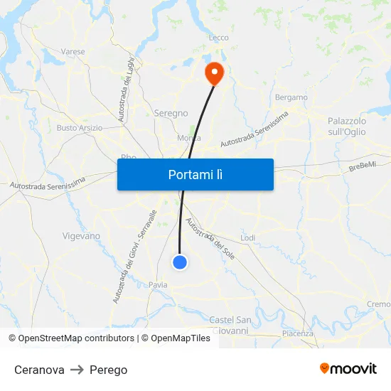 Ceranova to Perego map