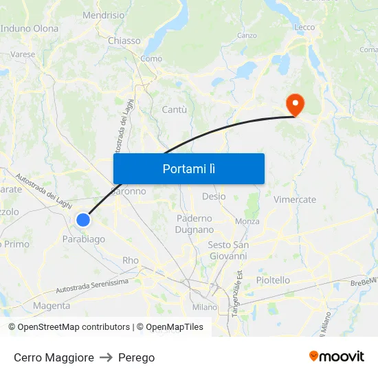 Cerro Maggiore to Perego map