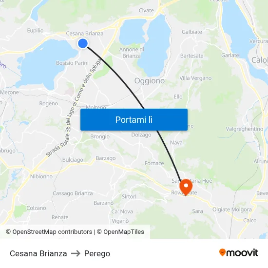 Cesana Brianza to Perego map