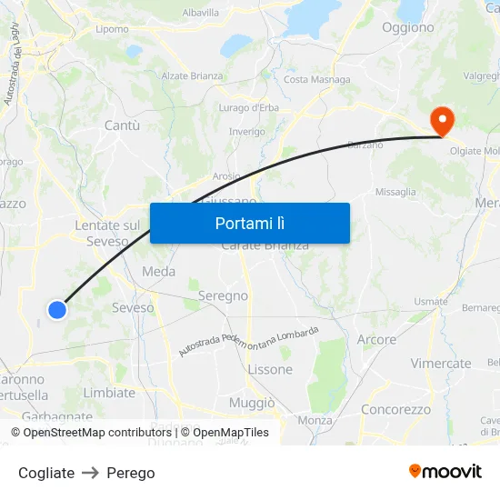 Cogliate to Perego map