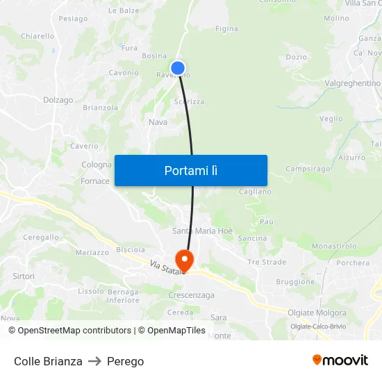 Colle Brianza to Perego map