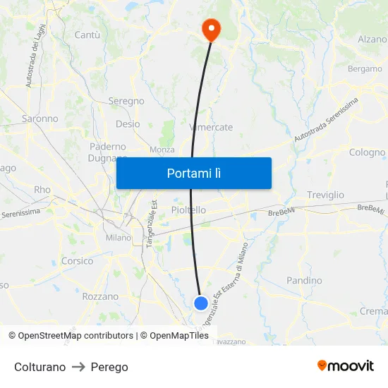 Colturano to Perego map