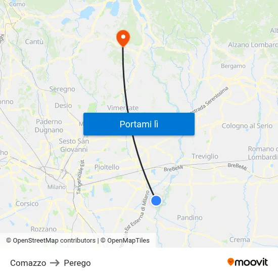 Comazzo to Perego map