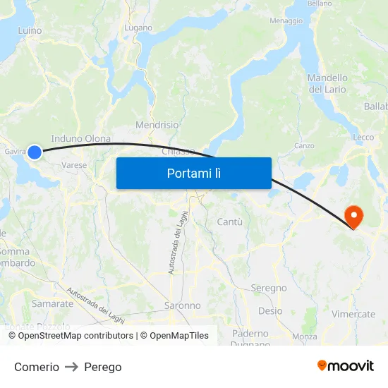 Comerio to Perego map