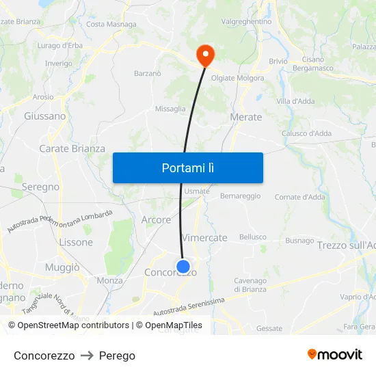 Concorezzo to Perego map