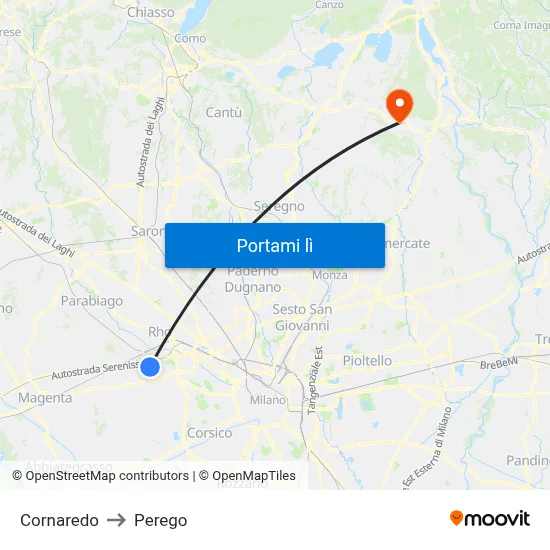 Cornaredo to Perego map