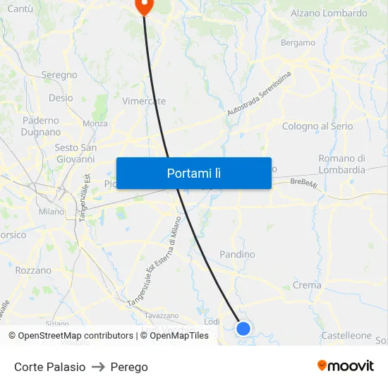Corte Palasio to Perego map