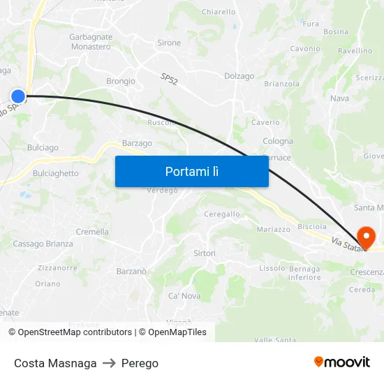 Costa Masnaga to Perego map