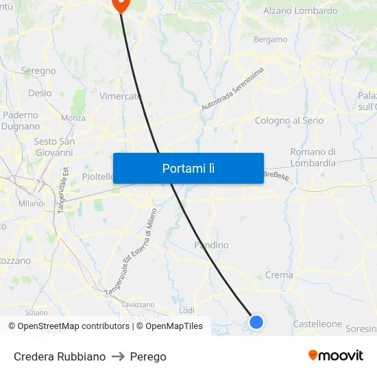 Credera Rubbiano to Perego map
