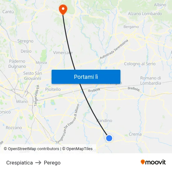 Crespiatica to Perego map