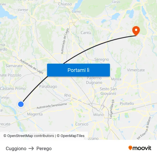 Cuggiono to Perego map