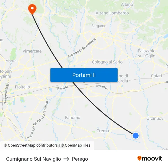 Cumignano Sul Naviglio to Perego map