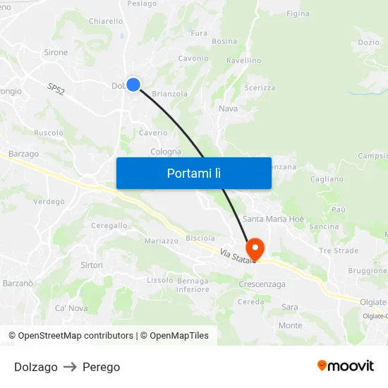 Dolzago to Perego map