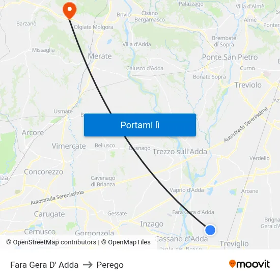 Fara Gera D' Adda to Perego map