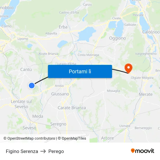 Figino Serenza to Perego map