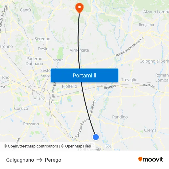 Galgagnano to Perego map