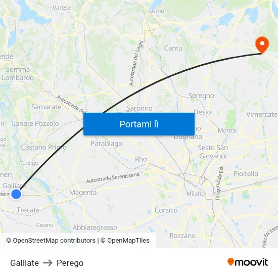 Galliate to Perego map