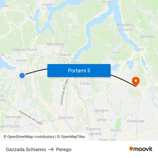Gazzada Schianno to Perego map
