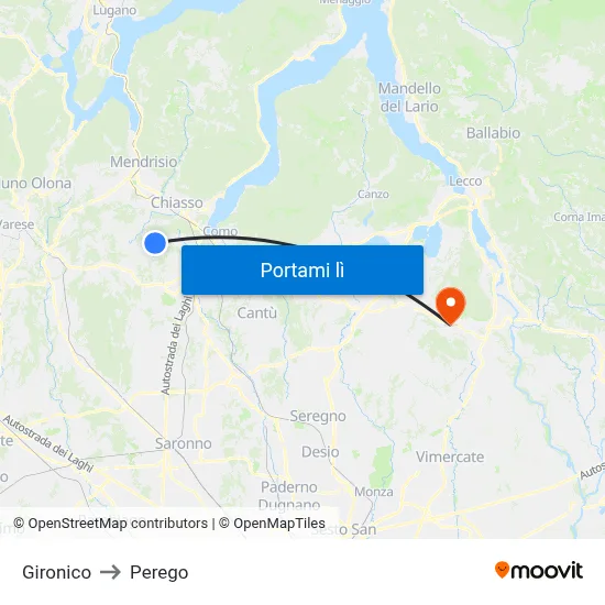 Gironico to Perego map