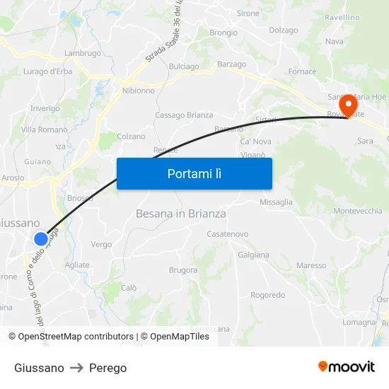 Giussano to Perego map