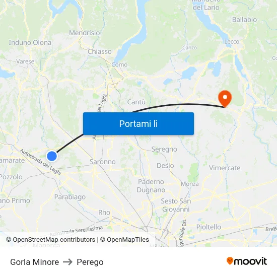 Gorla Minore to Perego map