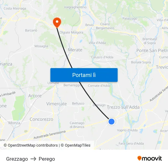 Grezzago to Perego map