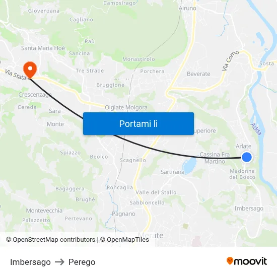 Imbersago to Perego map