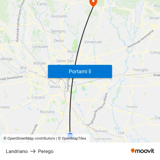 Landriano to Perego map