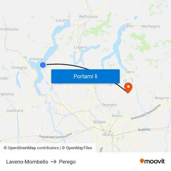 Laveno-Mombello to Perego map