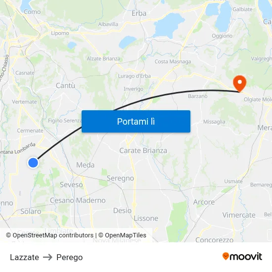 Lazzate to Perego map