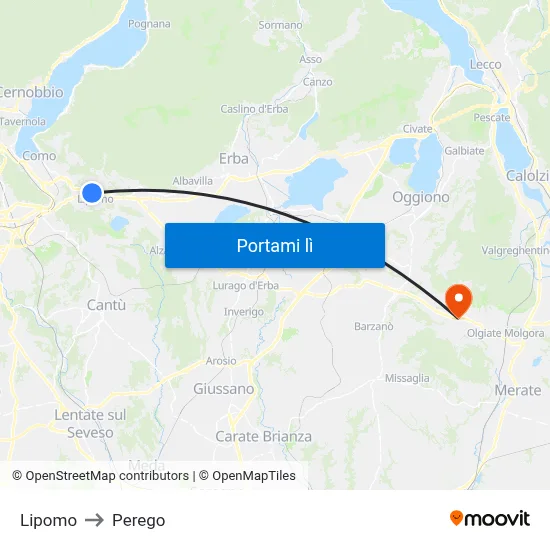 Lipomo to Perego map