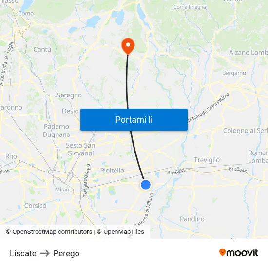Liscate to Perego map
