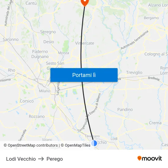 Lodi Vecchio to Perego map