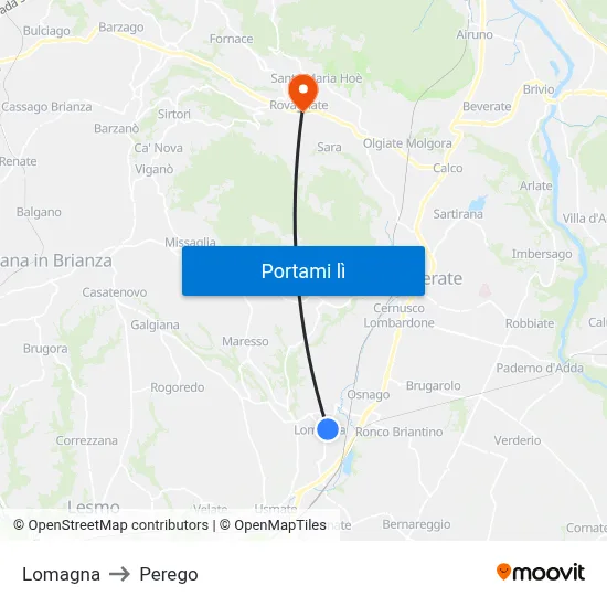 Lomagna to Perego map