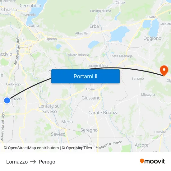 Lomazzo to Perego map