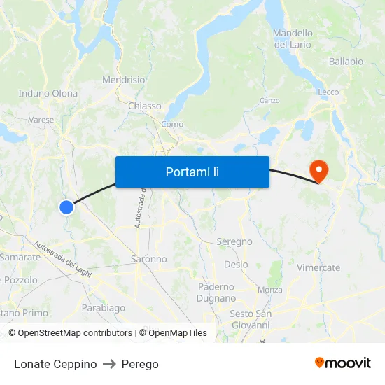 Lonate Ceppino to Perego map