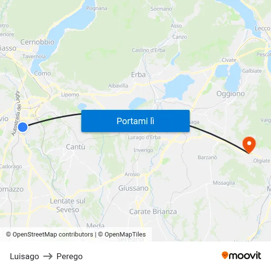 Luisago to Perego map