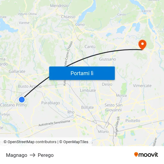 Magnago to Perego map