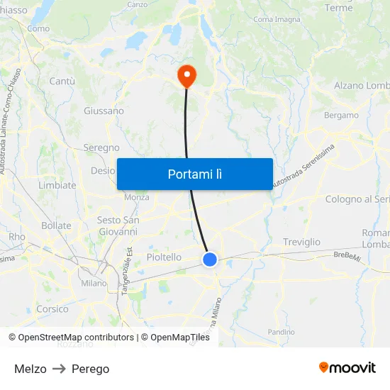 Melzo to Perego map