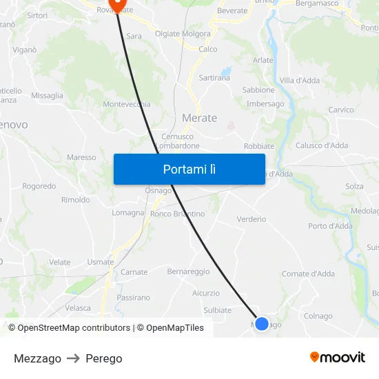 Mezzago to Perego map