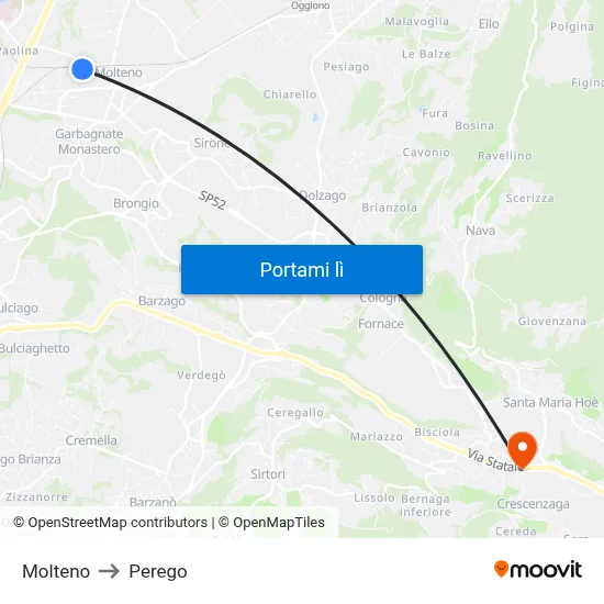 Molteno to Perego map