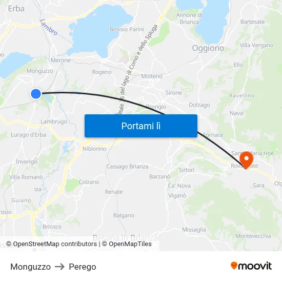 Monguzzo to Perego map