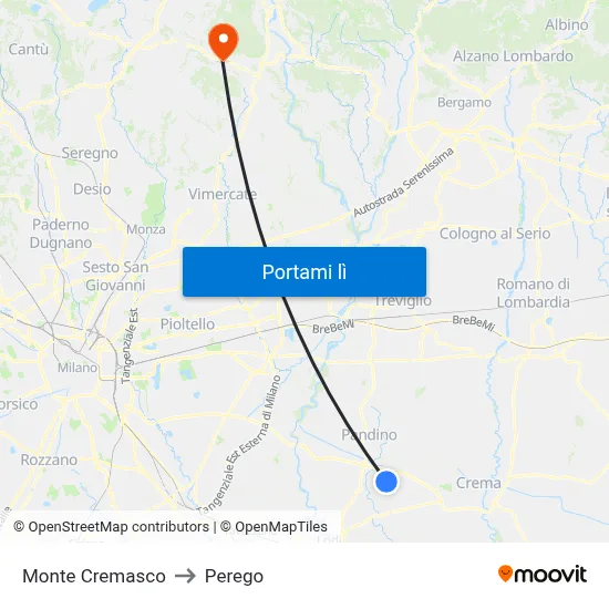 Monte Cremasco to Perego map