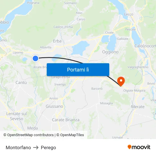 Montorfano to Perego map
