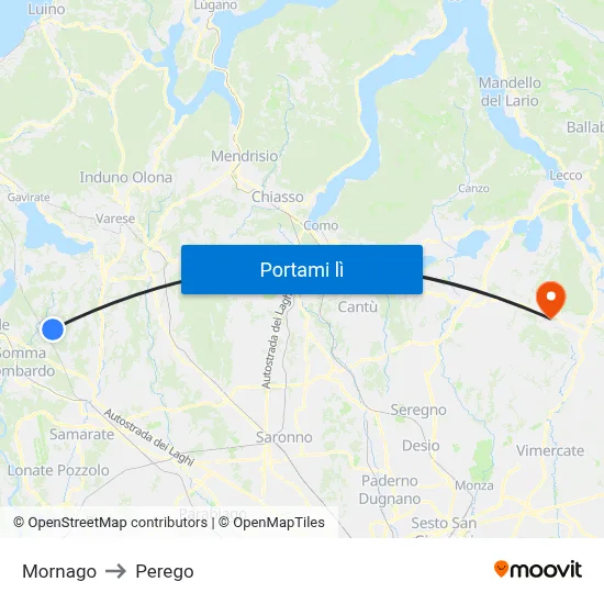 Mornago to Perego map