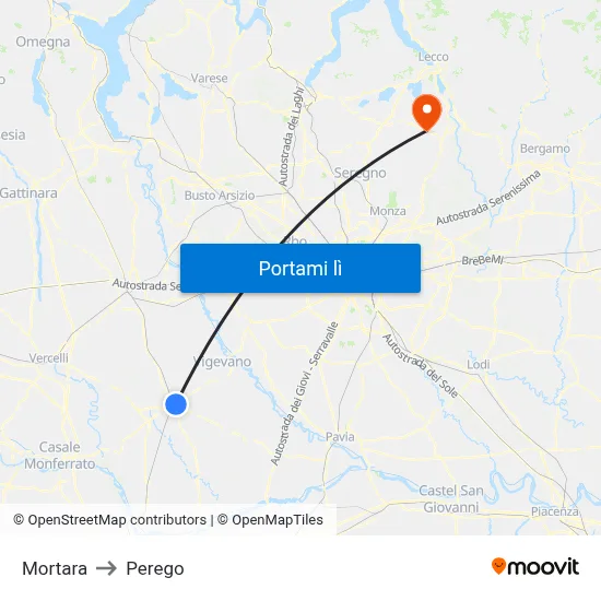 Mortara to Perego map