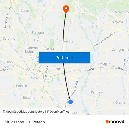 Mulazzano to Perego map