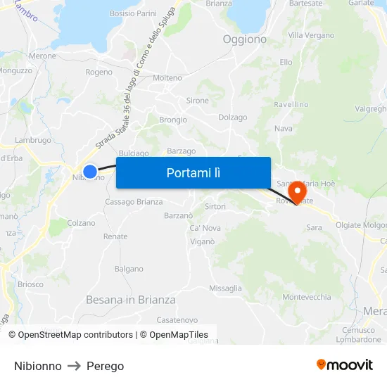 Nibionno to Perego map