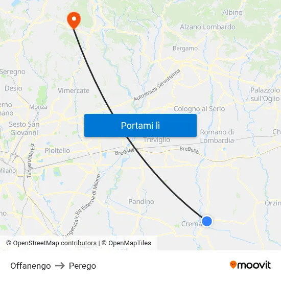Offanengo to Perego map